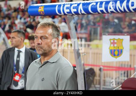 19 septembre 2024 ; stade Louis II, Monaco, France, UEFA Champions League Football, Monaco contre Barcelone ; entraîneur Hansi Flick FC Barcelone Banque D'Images