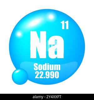 Icône d'élément sodium. Numéro atomique 11. Masse atomique 22.990. Symbole circulaire bleu. Illustration de Vecteur