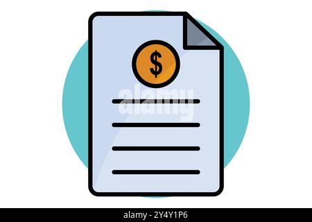 Icône de contour coloré de facture. papier avec dollar. icône associée à la facture et au paiement. illustration vectorielle des éléments métier Illustration de Vecteur
