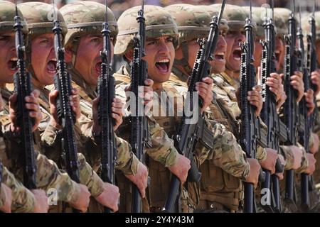 Santiago, Metropolitana, Chili. 19 septembre 2024. Des soldats chiliens défilent pendant le défilé militaire annuel pour célébrer le jour de l'indépendance et le jour de l'armée à Santiago, au Chili. (Crédit image : © Matias Basualdo/ZUMA Press Wire) USAGE ÉDITORIAL SEULEMENT! Non destiné à UN USAGE commercial ! Banque D'Images