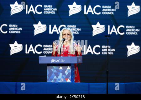 Washington, États-Unis. 19 septembre 2024. Dr Miriam Adelson s'exprimant au Sommet national du Conseil israélo-américain (IAC) tenu au Washington Hilton à Washington, DC crédit : SOPA images Limited/Alamy Live News Banque D'Images