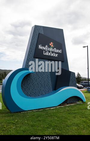 Bienvenue dans la province de Terre-Neuve-et-Labrador panneau au centre d'information touristique Argentia à Placentia, Terre-Neuve-et-Labrador, Canada Banque D'Images