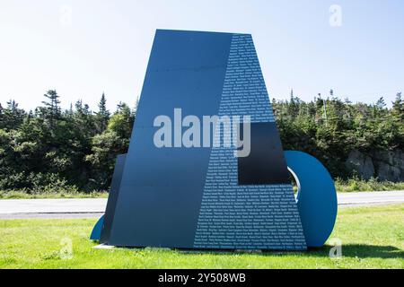 Retour de bienvenue dans la province de Terre-Neuve-et-Labrador signe au centre d'information touristique Argentia à Placentia, Terre-Neuve-et-Labrador, Canada Banque D'Images