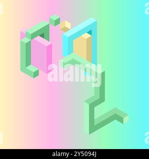Formes isométriques abstraites dans des couleurs vives sur fond dégradé et couleur pastel, idéales pour les projets de design modernes, les graphiques web et numériques Illustration de Vecteur
