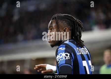 Ademola Lookman de l'Atalanta BC regarde lors de l'Atalanta BC vs Arsenal FC, 1Â° manche de la Chanpions League 2024-25, match au stade Gewiss de Bergame (BG), Italie, le 19 septembre 2024. Banque D'Images