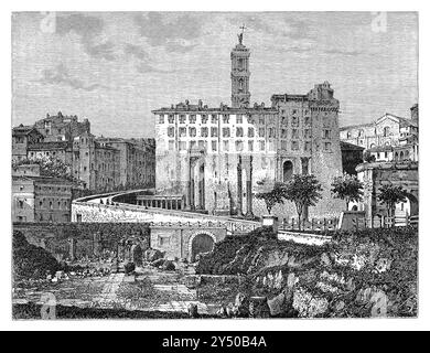 Vintage 1880 gravure d'une vue du forum à Rome, Italie. Tiré du livre 'voyages illustrés'. Banque D'Images