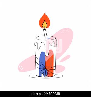 Une illustration vectorielle vibrante représentant une bougie d'anniversaire brûlante avec un motif d'emballage cadeau. L'utilisation ludique de la couleur et des lignes épurées le rendent idéal pour les designs numériques festifs et les cartes de vœux... Illustration de Vecteur