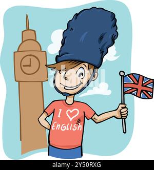 Dessin animé mascotte, concept d'étude de l'anglais. illustration vectorielle. Illustration de Vecteur