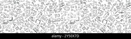 Bannière dessinée à la main retour à l'école doodle ensemble d'éléments. Collection d'objets scolaires. illustration vectorielle Illustration de Vecteur