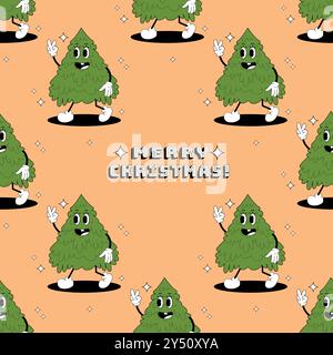 Motif de Noël avec arbre de noël groovy. Motif dans les nuances. Pour tissu, papier d'emballage et autre décoration. Illustration vectorielle Illustration de Vecteur