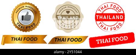 Cuisine thaïlandaise cuisine alimentaire Asie du Sud-est repas traditionnel Thaïlande timbres badges autocollant signe emblème design set collection Illustration de Vecteur