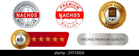 Qualité supérieure nachos mexicain collation autocollant timbre badge emblème restaurant symbole design set illustration de collection Illustration de Vecteur