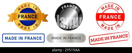 Fabriqué en France produit fabriqué original marque badges autocollant signe commerce design set collection illustration Illustration de Vecteur