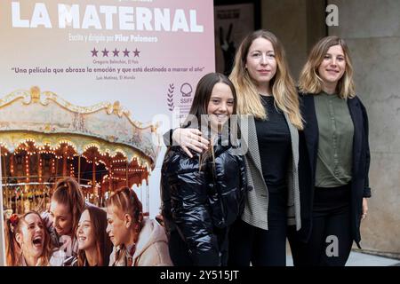 Carla Quilez, Angela Cervantes et Pilar Palomero assistent à la conférence photo 'la Maternal' le 14 novembre 2022 à Madrid, en Espagne. Banque D'Images