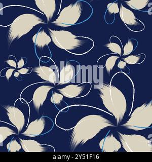 Vecteur et illustration de motif de dessin à la main sans couture. Un motif floral textile fleurs bicolores tropicales Illustration de Vecteur