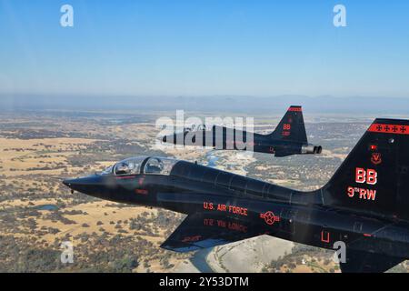 Les talons T-38 du 1st reconnaissance Squadron de l'US Air Force effectuent un survol d'une formation d'hommes disparus de la Beale Air Force base, Californie, 11 septembre 2024. Le Banque D'Images