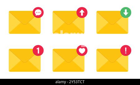 Jeu d'icônes de vecteur de message de notification ou d'e-mail. Collection d'icônes de message d'enveloppe. Illustration du vecteur de notification de message entrant. Illustration de Vecteur