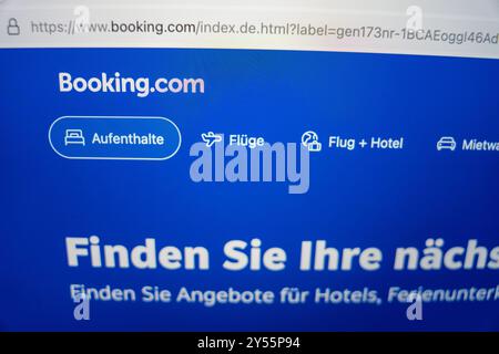 Bavière, Allemagne - 20 septembre 2024 : site web de Booking.com. Image symbolique arrêt de la CJCE *** site web von Booking.com. Symbolbild EuGH-Urteil Banque D'Images