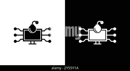 Cyber Attack Icon linéaire logo Mark Set collection en noir et blanc Illustration de Vecteur