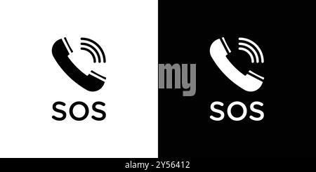 SOS Emergency Icon Linear logo Mark Set collection en noir et blanc Illustration de Vecteur