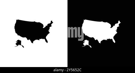 USA Map icône linéaire marque de logo set collection en noir et blanc Illustration de Vecteur