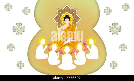 Seigneur du sermon de Bouddha à cinq ascètes et a été illuminé devenu le premier moine du Bouddhisme, conception de silhouette, le Bouddha a prêché son premier sermon Banque D'Images