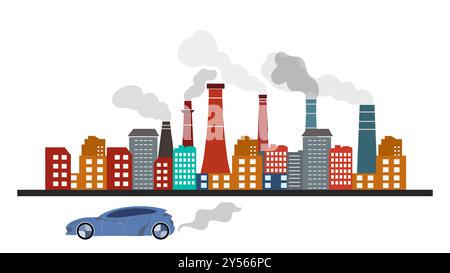 Centrale électrique en ville, cheminées industrielles de l'usine, usine industrielle métallurgique, air empoisonné, pollution épique de la nature, substances toxiques Banque D'Images