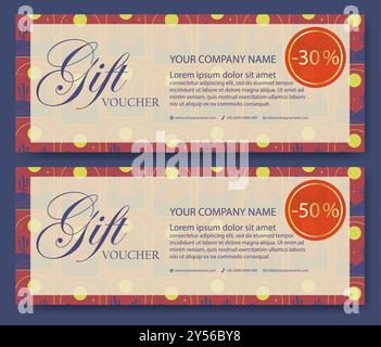 Modèle coloré de chèque-cadeau design. Ensemble de bon élégant avec motif nature Illustration de Vecteur