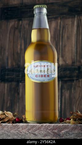Mansfield, Nottingham, Royaume-Uni, 20 septembre 2024 : image de produit studio de Henney's Autumn Gold Cider. Banque D'Images