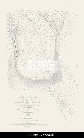 Bataille de la défaite de Monongahela ou Braddock, le 9 juillet 1755. Carte de Boynton 1843 Banque D'Images