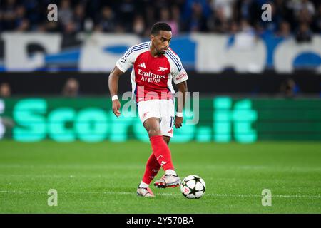 Bergame, Italie. 19 septembre 2024. Jurrien Timber de l'Arsenal FC lors du match de football de la phase de ligue de l'UEFA Champions League 2024/25 entre Atalanta BC et Arsenal FC. Crédit : Nicolò Campo/Alamy Live News Banque D'Images