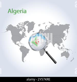 Algérie carte agrandie avec le drapeau, Algérie agrandissement des cartes Art vectoriel Illustration de Vecteur