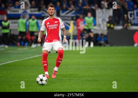 19 septembre 2024 ; Gewiss Stadium, Bergame, Italie, UEFA Champions League Football, Atalanta contre Arsenal ; Ben White d'Arsenal FC Banque D'Images