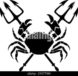 Crabe et deux tridents croisés. Élément de design pour emblème, signe, badge, affiche. Illustration vectorielle Illustration de Vecteur