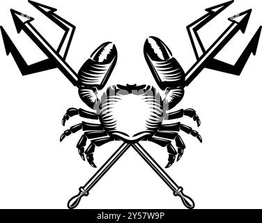 Crabe et deux tridents croisés. Élément de design pour emblème, signe, badge, affiche. Illustration vectorielle Illustration de Vecteur