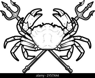 Crabe et deux tridents croisés. Élément de design pour emblème, signe, badge, affiche. Illustration vectorielle Illustration de Vecteur