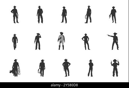 Silhouette de cowboy, Сowboy, clipart de cowboy, silhouette de cowboy cheval, illustration vectorielle de cowboy. Illustration de Vecteur