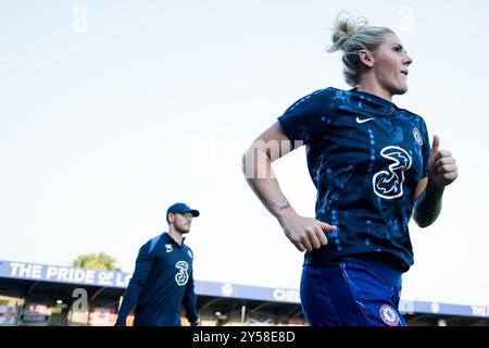 Londres, Royaume-Uni. 20 septembre 2024. Londres, Angleterre, 20 septembre 2024 : Millie Bright (4 Chelsea) s'échauffe avant le match de Super League féminin entre Chelsea et Aston Villa à Kingsmeadow à Londres, en Angleterre. (Pedro Porru/SPP) crédit : SPP Sport Press photo. /Alamy Live News Banque D'Images