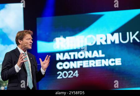 Birmingham, Royaume-Uni. 20 septembre 2024. Richard TICE député leader adjoint du discours de Reform UK. CONFÉRENCE 2024 crédit : GaryRobertsphotography/Alamy Live News Banque D'Images