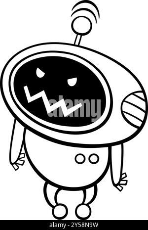 Illustration de dessin animé de robot en colère ou de page de coloration de personnage fantaisie droïde Illustration de Vecteur