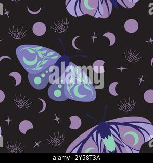 Motif avec papillons, lune et étoiles Illustration de Vecteur