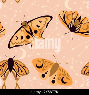 Un motif avec des papillons nocturnes et des constellations Illustration de Vecteur