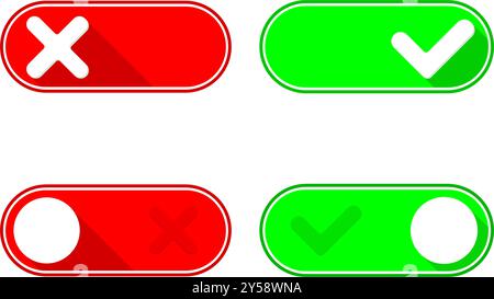 Jeu de symboles d'icône de boutons à bascule vert sur coche et rouge sur X éteint. Illustration vectorielle plate Illustration de Vecteur