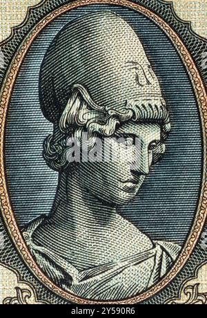 Déesse Athena sur 5000 Drachmai 1943 billet de banque de Grèce. La déesse de la sagesse, de la paix, de la guerre, de la stratégie, de l'artisanat et de la raison, compagnon astucieux o Banque D'Images