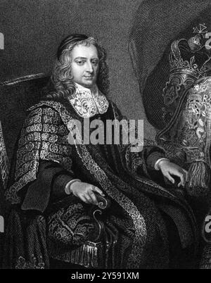 Francis North, 1er baron Guilford (1637-1685) sur gravure de 1830. Gravé par W.T.Mote et publié dans Portraits of Illustrtrious personnages of GRE Banque D'Images