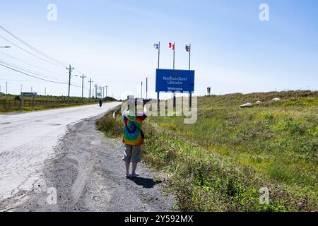 Bienvenue dans la province de Terre-Neuve-et-Labrador signe sur NL 100 à Argentia, Placentia, Terre-Neuve-et-Labrador, Canada Banque D'Images