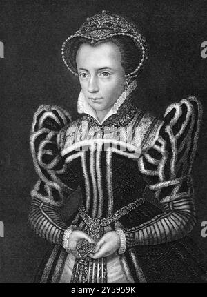Marie Ière d'Angleterre (1516-1558) sur gravure de 1838. Reine régnante d'Angleterre et d'Irlande de 1553 à 1558. Gravé par H.T.Ryall d'après un tableau de Banque D'Images