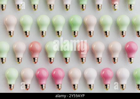 Ampoules pastel Flat lay illustration conceptuelle 3D Banque D'Images