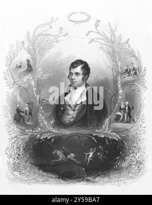 Robert Burns (1759-1796) sur gravure des années 1800 Poète et parolier écossais. Le poète national d'Écosse. Gravé par A.H. Payne et publié Banque D'Images