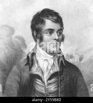 Robert Burns (1759-1796) sur gravure des années 1800 Poète et parolier écossais. Le poète national d'Écosse. Gravé par W. Clerk et publié par Banque D'Images